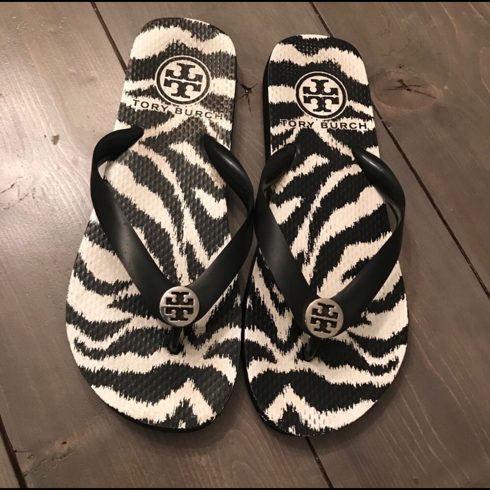 Tory Burch Flip Flops Black & White Sz 7